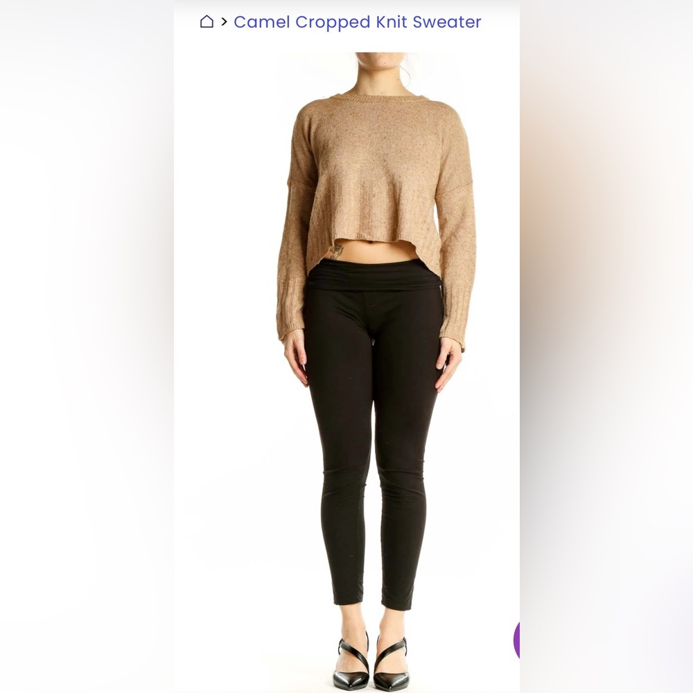 Madewell Women's Camel Cropped Knit Sweater Small Long Sleeve Crew Neck Pullover